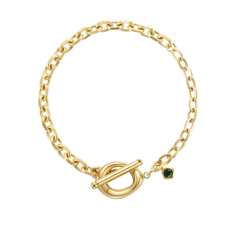 Green Stone Bracelet Stainless Steel Jewelry Women Gift B2247