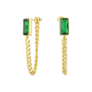 Green Stone Drop Earrings for Women Chain Dangle Earings E1194