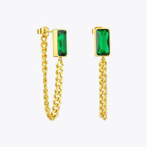 Green Stone Drop Earrings for Women Chain Dangle Earings E1194