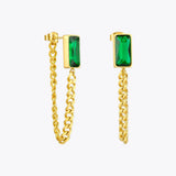Green Stone Drop Earrings for Women Chain Dangle Earings E1194