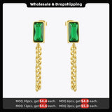 Green Stone Drop Earrings for Women Chain Dangle Earings E1194