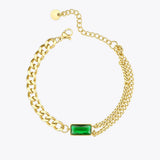 Green Stone Link Chain Bracelet Stainless Steel Glass Bracelet Jewelry