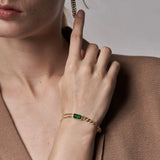 Green Stone Link Chain Bracelet Stainless Steel Glass Bracelet Jewelry