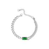 Green Stone Link Chain Bracelet Stainless Steel Glass Bracelet Jewelry