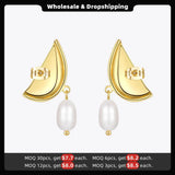 Half Moon Drop Earrings With Natural Pearl Earring For Women Gift Jewelry