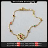 Colorful Zircons Bracelet Stainless Steel Peony Bracelet Jewelry