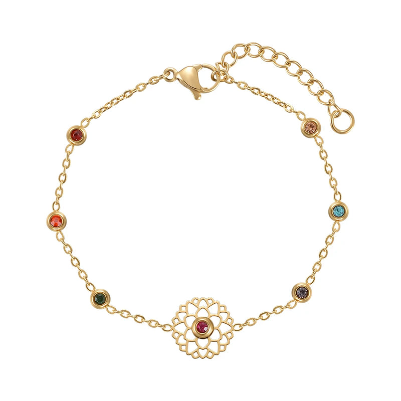 Colorful Zircons Bracelet Stainless Steel Peony Bracelet Jewelry