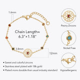 Colorful Zircons Bracelet Stainless Steel Peony Bracelet Jewelry