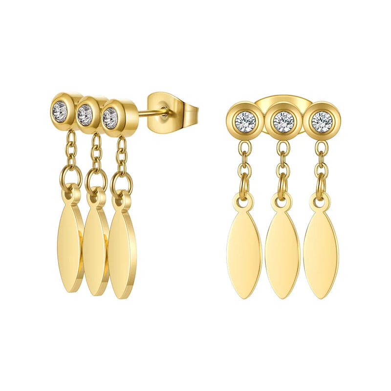 Leaf Tassel Earring Crystal Drop Earrings Stainless Steel Jewelry Gift