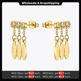 Leaf Tassel Earring Crystal Drop Earrings Stainless Steel Jewelry Gift