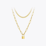 Lock Pendant Necklace Women Stainless Steel Double Chain Necklaces