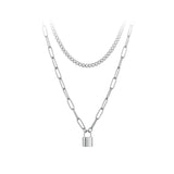 Lock Pendant Necklace Women Stainless Steel Double Chain Necklaces
