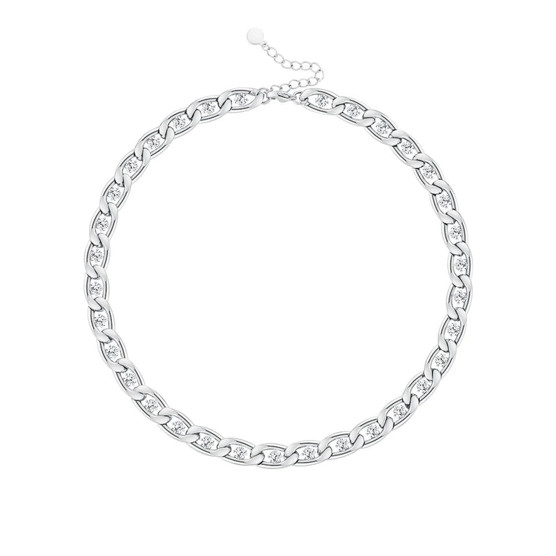 Zircons Chain Necklace Stainless Steel Collar Choker Jewelry