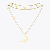 Moon Stars Double Chain Choker Necklace Stainless Steel Pendant