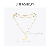 Moon Stars Double Chain Choker Necklace Stainless Steel Pendant