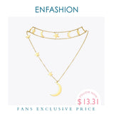 Moon Stars Double Chain Choker Necklace Stainless Steel Pendant