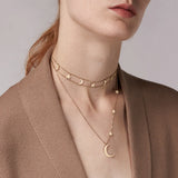 Moon Stars Double Chain Choker Necklace Stainless Steel Pendant