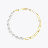 Natural Pearl Link Chain Bracelet Stainless Steel Jewelry