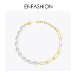 Natural Pearl Link Chain Bracelet Stainless Steel Jewelry