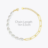 Natural Pearl Link Chain Bracelet Stainless Steel Jewelry