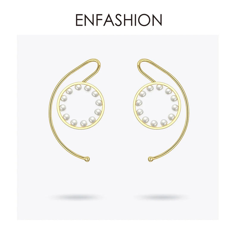Pearl Circle Ear Cuff Clip On Earrings for Women Statement Earcuff
