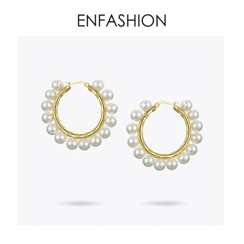 Pearl Hoop Earrings Big Circle Hoops Earings Jewelry Aros De Moda