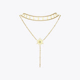 Rhombus Sun Double Chain Choker Necklace Stainless Steel