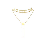 Rhombus Sun Double Chain Choker Necklace Stainless Steel