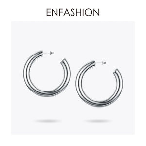 Thick-tube Hoop Earrings Stainless Steel Hiphop Hollow Circle Earrings