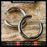 Thick-tube Hoop Earrings Stainless Steel Hiphop Hollow Circle Earrings