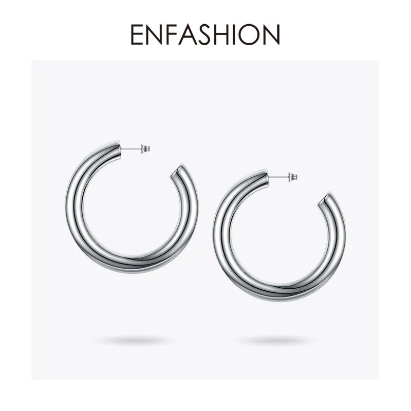 Thick-tube Hoop Earrings Stainless Steel Hiphop Hollow Circle Earrings