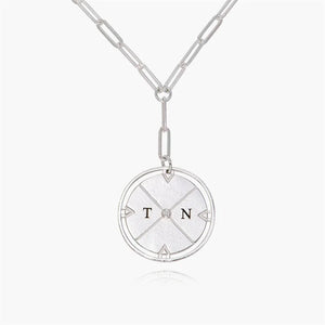 Engraved Compass Necklace with Diamond Stainless Steel Travelers Love Gift