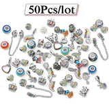 50Pcs Mixed Style Silver Charms Beads Dangle DIY Bracelets Jewelry Accessories