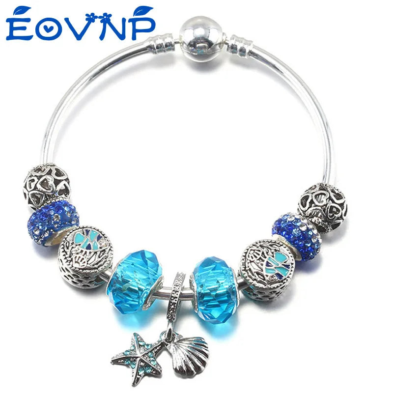 Summer Starfish Pendant Charm Bracelet Silver Chain Bangle