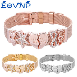 Stainless Steel Mesh Bracelet with Crystal Charm Bangle