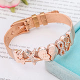 Stainless Steel Mesh Bracelet with Crystal Charm Bangle