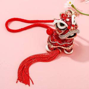 Red Enamel Lucky Lion Keyrings Key Chains Rings Holder Purse Bag For Women Men