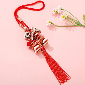 Red Enamel Lucky Lion Keyrings Key Chains Rings Holder Purse Bag For Women Men