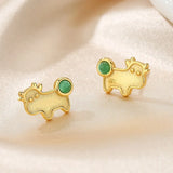 ZFSILVER S925 Silver Green Animal Calf Earring Women Gift