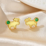 ZFSILVER S925 Silver Green Animal Calf Earring Women Gift