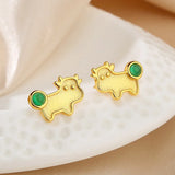 ZFSILVER S925 Silver Green Animal Calf Earring Women Gift