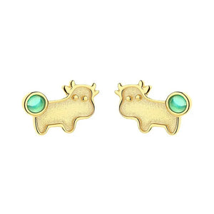 ZFSILVER S925 Silver Green Animal Calf Earring Women Gift