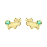 ZFSILVER S925 Silver Green Animal Calf Earring Women Gift