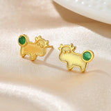 ZFSILVER S925 Silver Green Animal Calf Earring Women Gift