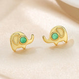 ZFSILVER S925 Silver Elephant Earrings Green Animal Jewelry Women Gift