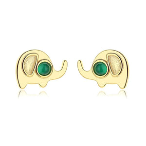 ZFSILVER S925 Silver Elephant Earrings Green Animal Jewelry Women Gift