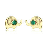 ZFSILVER S925 Silver Elephant Earrings Green Animal Jewelry Women Gift