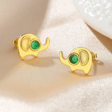 ZFSILVER S925 Silver Elephant Earrings Green Animal Jewelry Women Gift