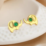 ZFSILVER S925 Silver Elephant Earrings Green Animal Jewelry Women Gift