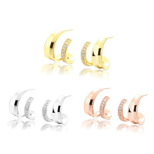 ZFSILVER S925 Silver Double C Diamond-set Earrings for Women